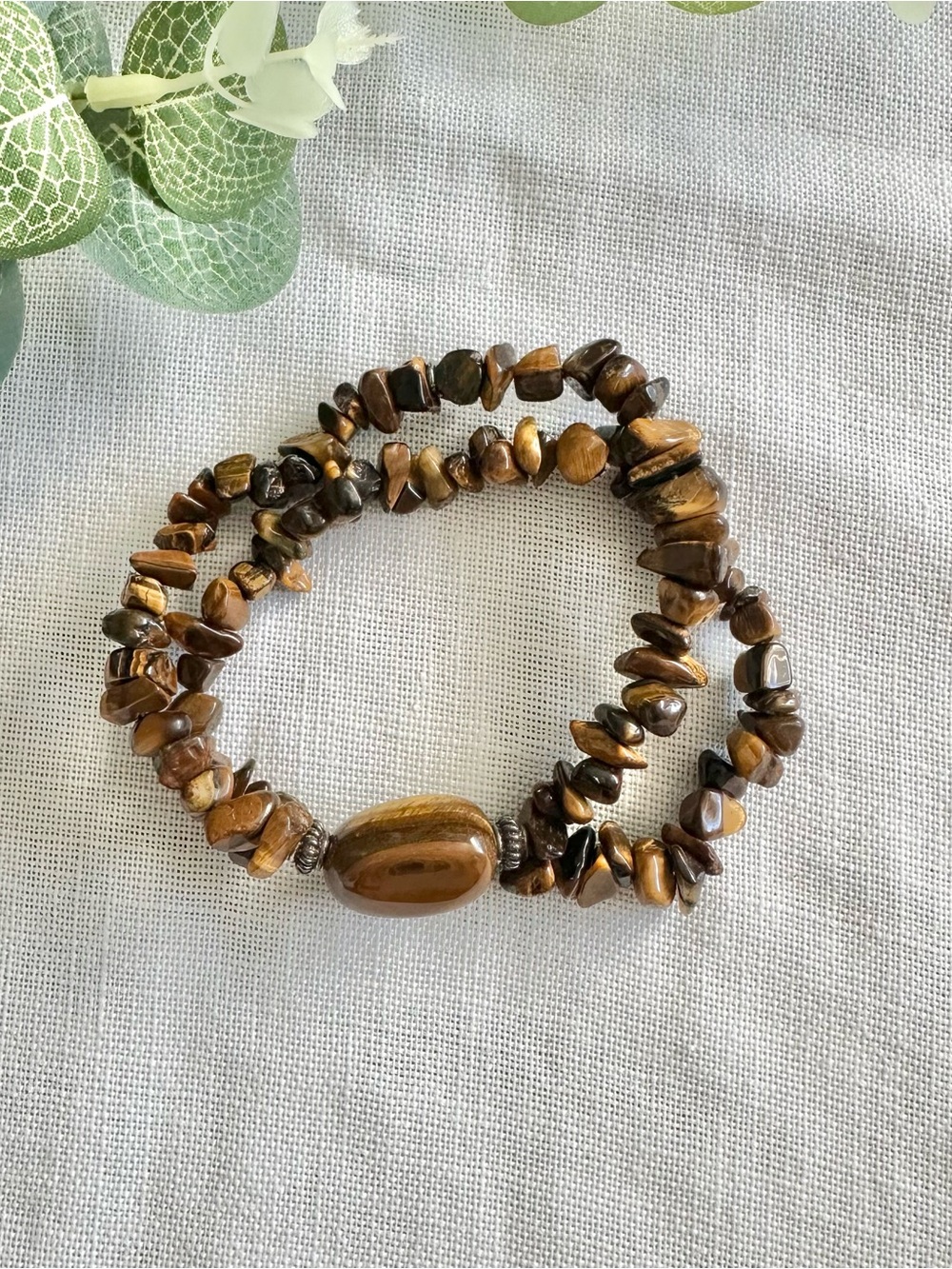 Tiger’s eye brown gem double-strand stretch bracelet